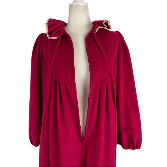 Vintage 80s Oscar De La Renta Fleece Rococo Robe Lace Trim Balloon Sleeves Small - Picture 11 of 15